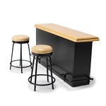 Dollhouse Furniture Metal Bar Table & Chair with Wood Top Pub Set 1:12 Scale Miniature Accessories Bar Counter Stool Mini Dining Coffee Table Model Layout Props Desktop Decor