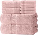 White Classic Luxury Pink Bath Towel Set - Combed Cotton Hotel Quality Absorbent 8 Piece Towels | 2 Bath Towels | 2 Hand Towels | 4 Washcloths [Worth $72.95] 8 Pack | Pink