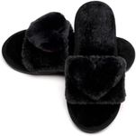 Crazy Lady Women's LOVE Slippers Fuzzy Fluffy Memory Foam House Shoes Open Toe Indoor and Outdoor, 01/Black, 7.5-8.5