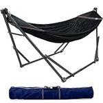 Tranquillo Adjustable Hammock Stand, Collapsible Hammock with Stand, Camping Hammock Stand and 2 Layered Polyester Hammock Net for 2 Persons with Carry Bag, Black