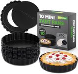 NutriChef Mini Tart Pans 10 Nonstick Molds With Removable Bottoms | 4 Inch Heavy Duty Steel Quiche Pans | Oven & Dishwasher Safe | Fluted Sides for Sweet & Savory Foods | Includes 200 Parchment Papers