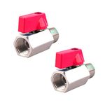 KHANJAN Mini Ball Valve ¼”- 3/8”- ½” Male x Female Shut-Off Valve Quarter Turn Aluminium Lever Handle (Made of brass & copper) (1/2" BSP, 2)