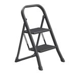 Songmics 2-Step Folding Step Ladder, Step Stool, Safety Locking Mechanism, Easy to Store, Load Capacity 150 kg, Black GSL012BZ01