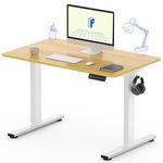 FLEXISPOT Electric Standing Desk ONE PIECE Height Adjustable Desk Desktop Sit Stand Desk Stand Up Desk with Memory Smart Pannel (White Frame+Maple Desktop)