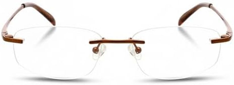 Hit Notion Modified Oval Prescription Eyeglass Frames for Men Women - Metal Rimless - Cocoa - 50-17-140 - Lightweight Comfortable Fit