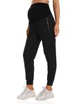 Foucome Women's Maternity Trousers Quick Dry Joggers Scrubs Pregnancy Sweatpants with Zipper Pockets(Black, M)