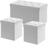 YITAHOME Velvet Tufted Storage Ottoman Bench with Stylish Rivets, for Bedroom Living Room Dressing Room for Multipurpose use (Set of 3, Grey)