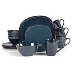 Elanze Designs Modern Chic Smooth Ceramic Stoneware Dinnerware 16 Piece Set - Service for 4, Navy Blue