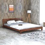 EBANSAL Solid Sheesham Wood Low Height Queen Size Bed Without Storage,Cot for Bedroom Furniture - Honey Finish