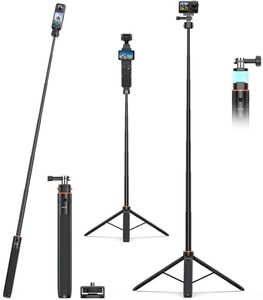 63" Selfie Stick Tripod for DJI Osmo Pocket 3,Portable Tripod Stand with Extension Rod and Quick Release Adapter for Go Pro,Insta 360 X4/X3,Osmo Action 5 Pro/4,Akaso EK7000 und other Action Cameras