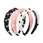 Manshui 3 Pcs Polka Dots Cross Knotted Fabric Headbands, Hair Accessory Hairbands for Daily Wearing, Dating, Sports and Making Up (Polka Dots Combo)