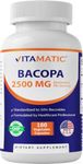 Vitamatic Bacopa Monnieri 2500 mg Equivalent Per Serving (from 10:1 Extract 250 mg) Nootropic Herbal Supplement - 50% Bacosides, Non-GMO & Gluten Free - 180 Vegetable Capsules