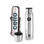 Cello Easystyle Stainless Steel Vacuum Insulated Flask with Jacket 1000ml | Hot and Cold Water Bottle with Screw lid | Double Walled Silver Bottle for Home, Office, Travel | Steel Thermos Bottle 1L