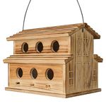 NATUREYLWL Bird House for Outside, 6 Holes Birdhouse for Outdoor - Rooms for 6 Bird Families - Bluebird, Finch, Cardinals Hanging Birdhouse for Garden & Yard