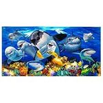 Dawhud Direct Ocean Animals Beach Towel for Kids, Girls, Boys, Men, Women, Dolphin Shark Turtle Whale Bath Towel Print 30" x 60" Pool Towel Super Soft Plush Cotton Dolphin Shark Turtle Whale Towel