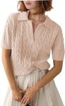 Zeagoo Womens Polo Sweater Top Off White Work Tops Knit Short Sleeve Blouses Beige XXL