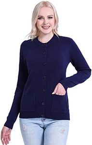 SMILING PINKER Mujer Cárdigan de Manga Larga Cálido Cuello Redondo Suéter Chaqueta con Botón y Bolsillos(Azul Marino,3XL)