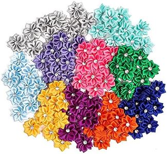 Satin Ribbon Daisy Flower Heads with Rhinestones, 10 Colors (1.2 in, 100 Pack)