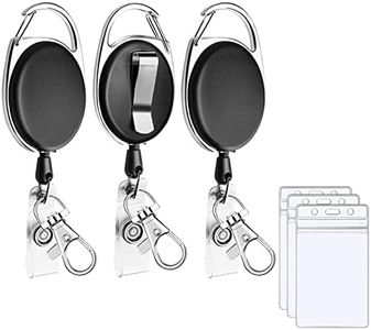 Retractable Badge Holder, 3 Pack Retractable Keychain with Carabiner Badge Reel Clip and Vertical ID Card Holder, 25 inches Pull Cord