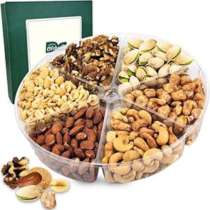Fathers Day Nuts gift Basket Platter With a Variety of Freshly Roasted Nuts - Beautifully Packaged Gift for Birthday, Sympathy Basket. (6 Sectional Ultimate)