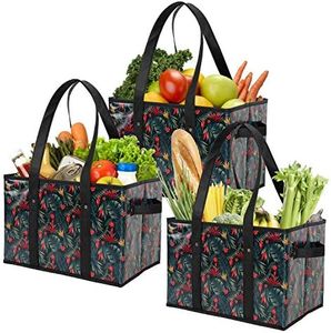 Foraineam 3 Pack Reusable Grocery Bags Heavy Duty Grocery Totes Bag Shopping Box Bags Collapsible Grocery Boxes with Reinforced Bottom