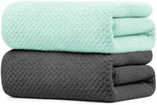 YURIRIA Bathroom Towels 2 Pack High Water Absorbent Bath Towels Soft Towels for Bathrooms, Beach, Swimming Pool, Gym, and Spa Towel Set (Dark Grey+Green)