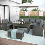 LOCCUS Patio Furniture Set, 5 Pieces Outdoor Patio Furniture with Dining Table and Chairs, All Weather Wicker Conversation Set with Ottoman.(Black and Grey Color)