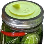 7pack Maintenance free airlock waterless fermentation lids for wide mouth mason jars. Make Sauerkraut, Kimchi, Pickles, any fermented vegetable probiotic foods. BPA free, mold free, dishwasher safe.