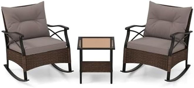 LIFEZEAL 3 TLG. Rattan Schaukelstuhl Set, Lounge Set für 2 Personen, Gartenmöbel Set mit 2 Sofas & Glastisch, Gartensitzgruppe mit Kissen für Balkon, Garten, Terrasse