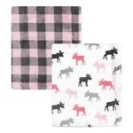 Hudson Baby Unisex Baby Cozy Plush Luxury Blankets 2pk, Pink Moose, One Size