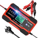 YDBAO Car Battery Charger 10A 12V 24V Battery Charger Car Fully Automatic Battery Charger with LCD Touch Screen Automatic Temperature Compensation Repair Mode for Car Motorcycle Boat Red