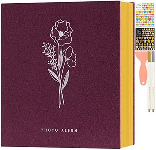 Lanpn Self Adhesive Photo Album Scrapbook 80 Pages, Linen Photos Albums DIY Sticky Magnetic Pages holds 6x4 7x5 A4 A5 Picture for Family Wedding Birthday (Large-40 Sheets/80 Pages, Purple)