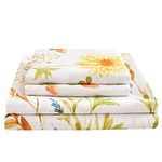 JSD Yellow Floral Printed Sheet Set Cal King, 4 Piece Soft Botanical Microfiber Bedding Sheets Extra Deep Pocket