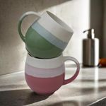 U & U UNIQUE UTILITIES Ceramic Coffee Mug Milk Cup for Home & Office Gift - 450 ML (Set of 2) (Pink - Olive Green)