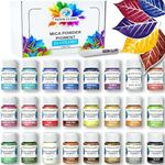 RESIN GLORY 24 Colors Mica Powder Set x10g - for Epoxy Resin, Soap Candle Making Dye, Nail Color, Bath Bombs Paint and Handmade Craft Colouring, Art Pigment - Metallic, Pearl, Sparkly