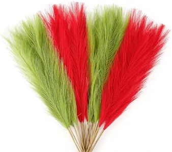 Acfruits Red and Lime Green Pampas Grass Decor, 21.7" Pompas Grass Flower Arrangement and Vase Filler for Grinchs Christmas Decoration