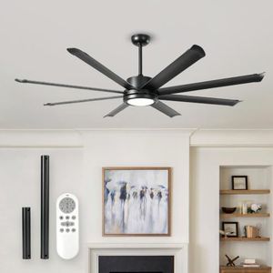 72Inch Outdoor Ceiling Fan with Light and 6Speed Remote Control 8-Blade Black Aluminum Metal Outdoor 9799CFM High Airflow Quiet Reversible DC Motor, Large Ceiling Fan for Patio Garage Farmhouse