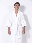 Majestic International Men's Terry Velour Kimono Robe, White, One Size