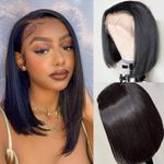 Bob Wig Human Hair 13x4 Straight Lace Frontal Wigs 14inch Bob Lace Front Wig Brazilian Virgin Human Hair Bob Wig Pre Plucked with Baby Hair Natural Color for Black Women 180% Density