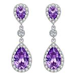 EleQueen 925 Sterling Silver Full Prong Cubic Zirconia Teardrop Bridal Dangle Earrings for Women Amethyst Color, Valentine's Day/Mother's Day/Christmas Jewerly Gift for Wife/Mom