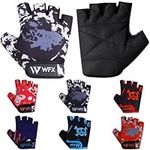 WFX Kids Cycling Gloves Short Half Finger Fingerless Gloves Padded Fastened Children Kid BMX Bike Safety Hand Protect Cycling Climbing Weight Lifting Workout Bicycle Gloves (Grey Camo, L)