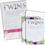 Watercolor Succulents Blue and Purple Floral Baby Sprinkle Baby Shower Invitations for Twins, 20 5"x7" Fill in Cards with Twenty White Envelopes by AmandaCreation