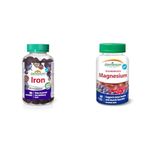 Jamieson Iron Gummies Grape Flavour 90 Count, Helps to Prevent Iron Deficiency & Magnesium Gummies - Cranberry Grape Flavour, 60 Count (Pack of 1)