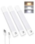 EZVALO Under Cabinet Lights, Motion Sensor Light Indoor 3 Color Temps, Closet Lights Rechargeable, Wireless Dimmable Magnetic Stick on Lighs for Kitchen, Bedroom, Wardrobe, Hallway, Stair (3 Pack)