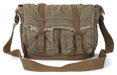 Gootium Canvas Messenger Bag - Vintage Shoulder Bag Frayed Style Satchel, Green