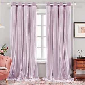 Deconovo Tende per Interni 300 di Altezza con Occhielli, Tende Oscuranti con Voile Decorative 2 Pezzi, 140x300 CM，Rosa Chiaro