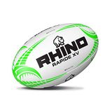 Rhino Rapide XV Rugby Ball, White/Green, Size 3