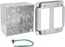 Pack of Box and Cover 4'' Square Electrical Box, 2-Gang Rocker Switch, Exposed Work Cover, Crushed Corners, Welded Construction, Ten 1/2'' and Six TKO Knockouts, Raised Ground, 2-1/8''