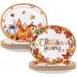 Lejof 50PCS Thanksgiving Oval Paper Plates -10" x 12" Heavy Duty Party Plates for Fall Party and Thanksgiving Day