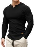 Meilicloth Mens T Shirt Henley Long Sleeve Men Casual Pullover V Neck Top Muscle Longline Ribbed Tee Shirt Black Medium